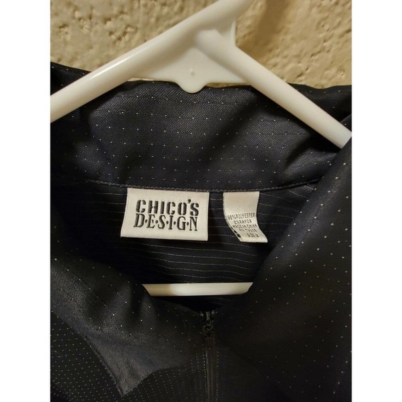 Chicos Design Lightweight Jacket Blavk With Subtle Gold Dots All Over, Size 2 L - Picture 2 of 6